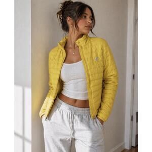 Joe Fresh Y2K Yellow Sz L Primaloft Packable LS Full Zip Pkts Jacket & Bag